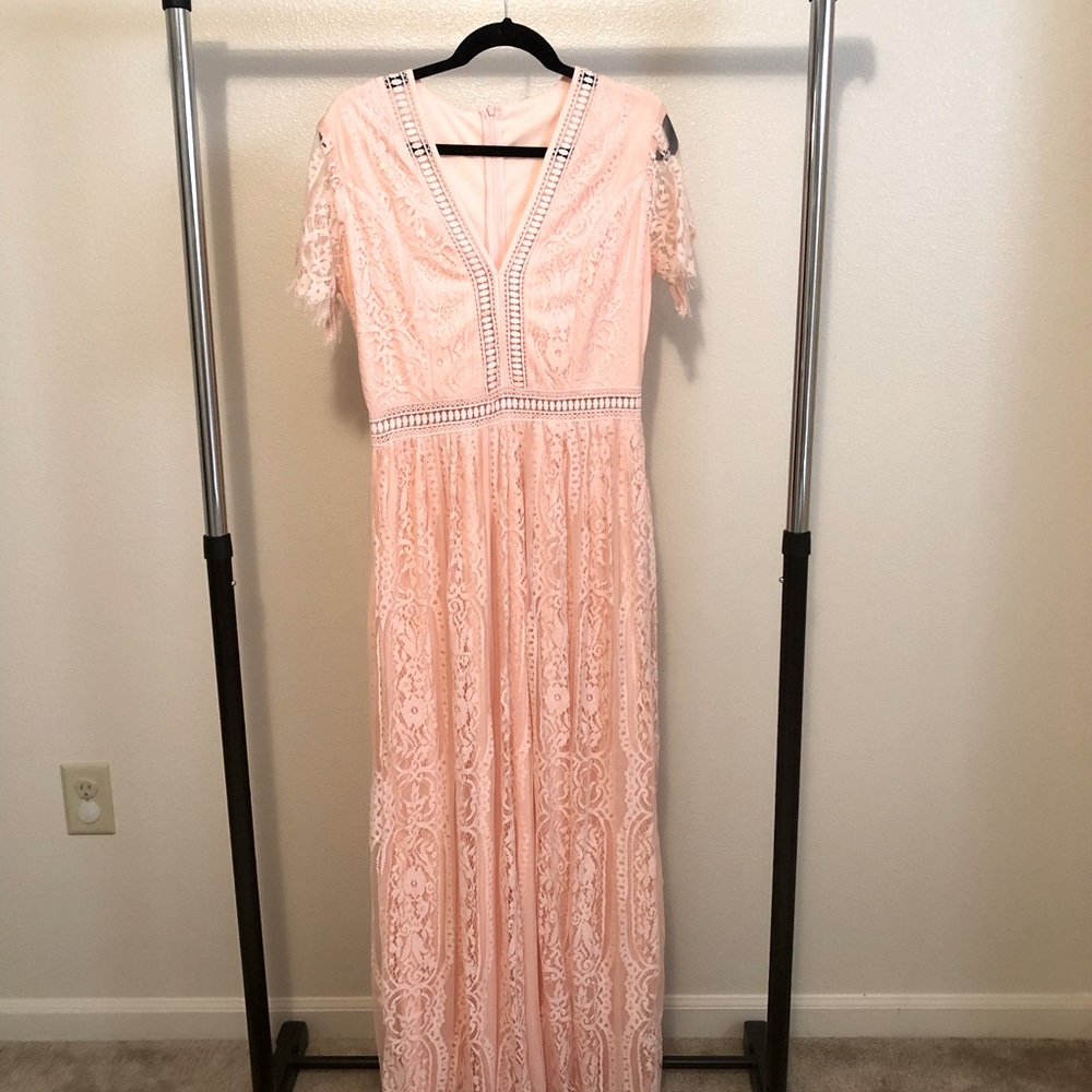 Pink lace maxi dress